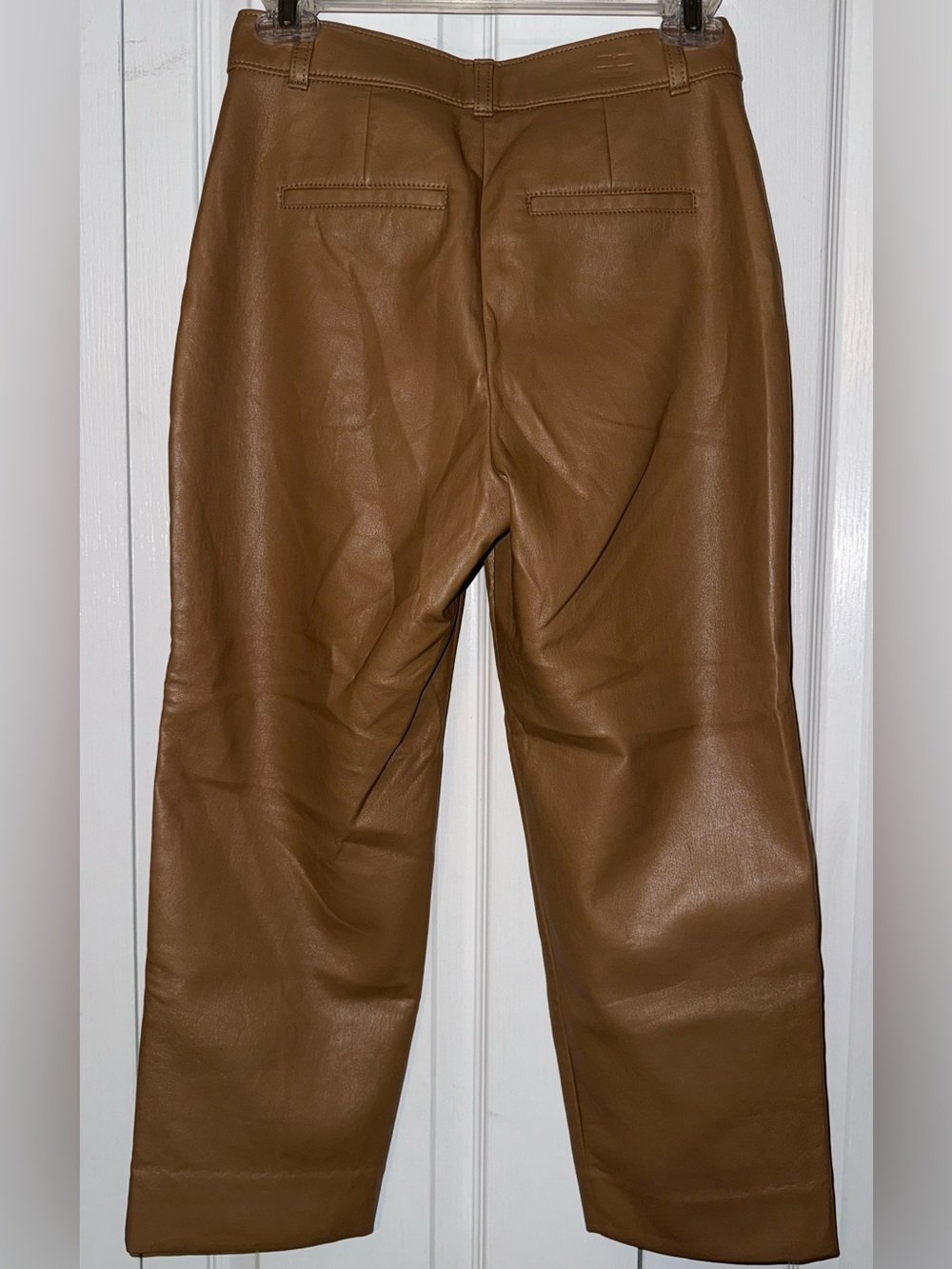 Aritzia Babaton Faux Leather Cropped Pants Camel Tan Brown Size 2 - Picture 3 of 14